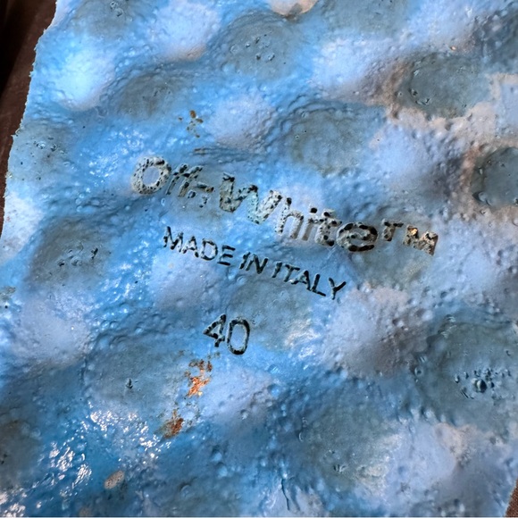 Off-White "Quotes" leather slide sandals in black with a blue sole size 40 EU 7 - Picture 6 of 7